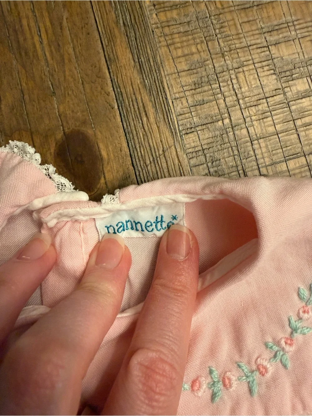 Vintage Nannette Baby Girl Pink Collared Dress Embroidered Flowers 6-9 Months